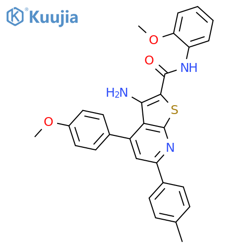 <br>3-amino-N-(2-methoxyphenyl)-4-(4-methoxyphenyl)-6-(p-tolyl)thieno[2,3-b]pyr idine-2-carboxamide structure