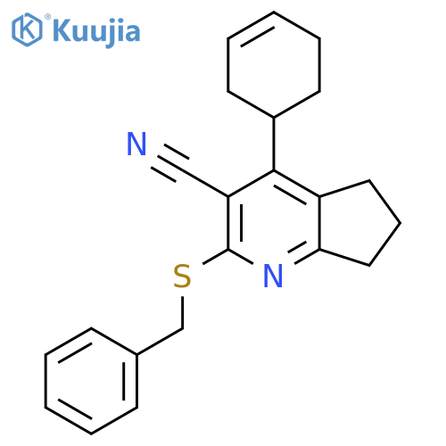 2-(benzylsulfanyl)-4-(cyclohex-3-en-1-yl)-5H,6H,7H-cyclopentabpyridine-3-carbonitrile structure