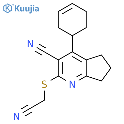 2-(cyanomethyl)sulfanyl-4-(cyclohex-3-en-1-yl)-5H,6H,7H-cyclopentabpyridine-3-carbonitrile structure