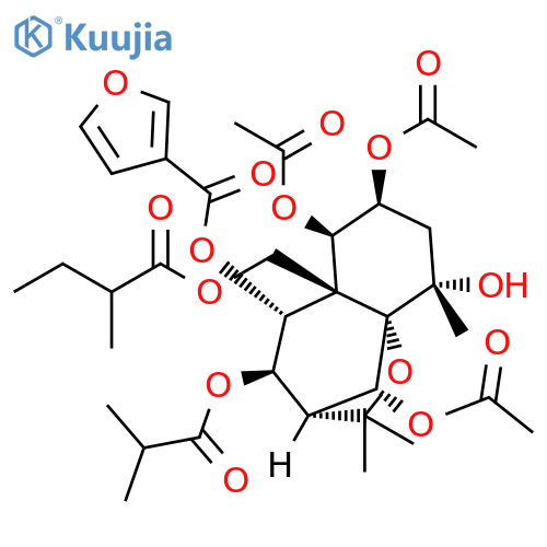 3-Furancarboxylic acid, (3R,4R,5R,5aS,6R,7S,9S,9aS,10R)-6,7,10-tris(acetyloxy)octahydro-9-hydroxy-2,2,9-trimethyl-5a-[(2-methyl-1-oxobutoxy)methyl]-4-(2-methyl-1-oxopropoxy)-2H-3,9a-methano-1-benzoxepin-5-yl ester structure