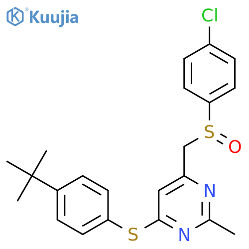 (6-((4-(Tert-butyl)phenyl)sulfanyl)-2-methyl-4-pyrimidinyl)methyl 4-chlorophenyl sulfoxide structure