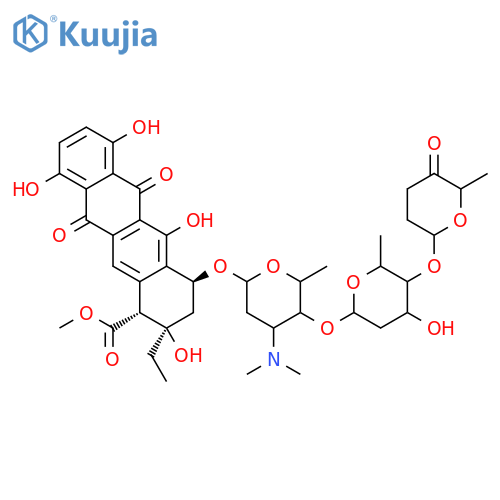 1-Naphthacenecarboxylicacid,2-ethyl-1,2,3,4,6,11-hexahydro-2,5,7,10-tetrahydroxy-6,11-dioxo-4-[[2,3,6-trideoxy-4-O-[2,6-dideoxy-4-O-[(2R,6S)-tetrahydro-6-methyl-5-oxo-2H-pyran-2-yl]-a-L-lyxo-hexopyranosyl]-3-(dimethylamino)-a-L-lyxo-hexopyranosyl]oxy]-,methyl ester, (1R,2R,4S)- structure