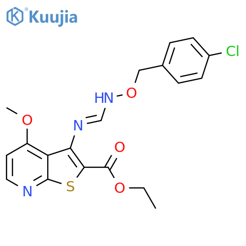 Ethyl 3-[({[(4-chlorobenzyl)oxy]amino}methylene)amino]-4-methoxythieno[2,3-b]pyridine-2-carboxylate structure