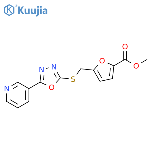 methyl 5-({[5-(pyridin-3-yl)-1,3,4-oxadiazol-2-yl]sulfanyl}methyl)furan-2-carboxylate structure