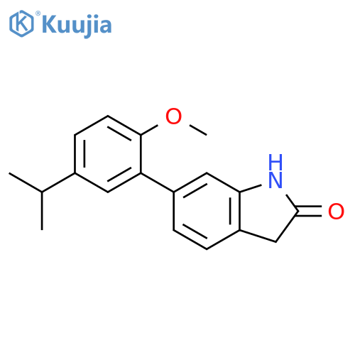 2H-Indol-2-one, 1,3-dihydro-6-[2-methoxy-5-(1-methylethyl)phenyl]- structure