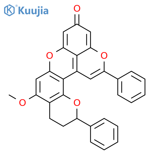 5-methoxy-2,12-diphenyl-3,4-dihydro-2H,9H-dipyrano[2,3-a:2'',3'',4''-kl]xanthen-9-one structure