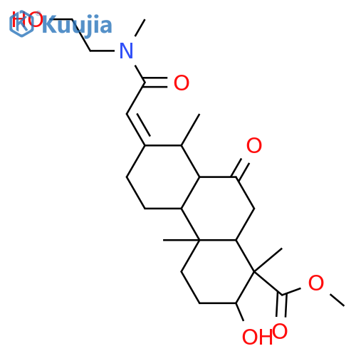1-Phenanthrenecarboxylic acid, tetradecahydro-2-hydroxy-7-[2-[(2-hydroxyethyl)methylamino]-2-oxoethylidene]-1,4a,8-trimethyl-9-oxo-, methyl ester, (1R,2S,4aR,4bS,7E,8R,8aS,10aR)- structure