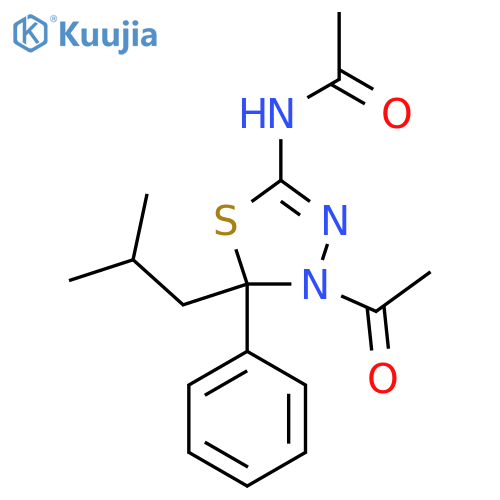 N-[4-acetyl-5-(2-methylpropyl)-5-phenyl-4,5-dihydro-1,3,4-thiadiazol-2-yl]acetamide structure