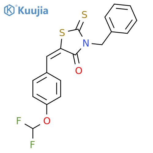(5E)-3-benzyl-5-{4-(difluoromethoxy)phenylmethylidene}-2-sulfanylidene-1,3-thiazolidin-4-one structure