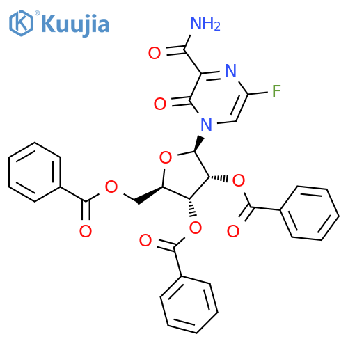 6-Fluoro-3,4-dihydro-3-oxo-4-(2,3,5-tri-O-benzoyl-β-D-ribofuranosyl)-2-pyrazinecarboxamide structure