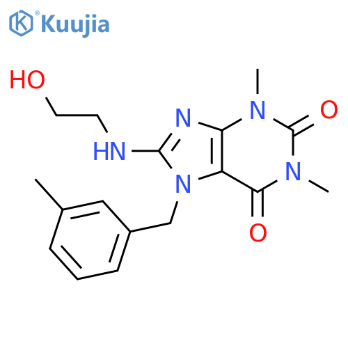 8-(2-hydroxyethyl)amino-1,3-dimethyl-7-(3-methylphenyl)methyl-2,3,6,7-tetrahydro-1H-purine-2,6-dione structure