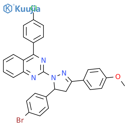 2-5-(4-bromophenyl)-3-(4-methoxyphenyl)-4,5-dihydro-1H-pyrazol-1-yl-4-(4-chlorophenyl)quinazoline structure