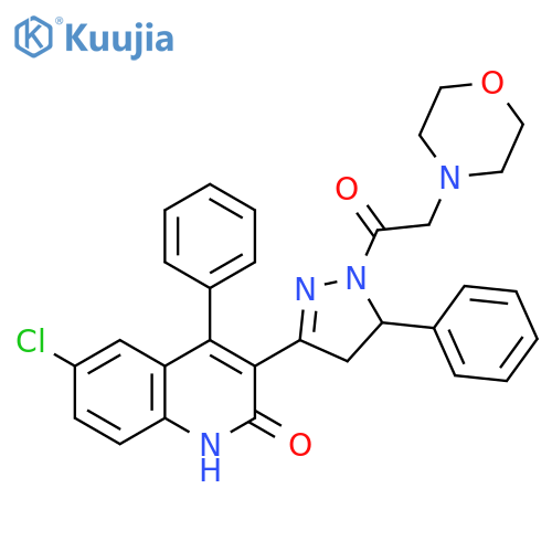 6-chloro-3-{1-2-(morpholin-4-yl)acetyl-5-phenyl-4,5-dihydro-1H-pyrazol-3-yl}-4-phenyl-1,2-dihydroquinolin-2-one structure