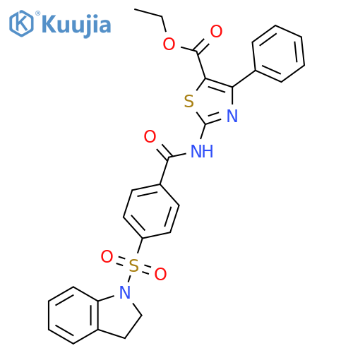 ethyl 2-4-(2,3-dihydro-1H-indole-1-sulfonyl)benzamido-4-phenyl-1,3-thiazole-5-carboxylate structure