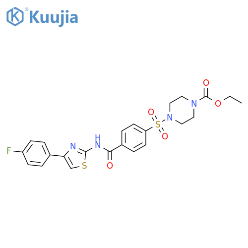 ethyl 4-(4-{4-(4-fluorophenyl)-1,3-thiazol-2-ylcarbamoyl}benzenesulfonyl)piperazine-1-carboxylate structure