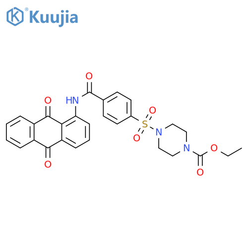 ethyl 4-{4-(9,10-dioxo-9,10-dihydroanthracen-1-yl)carbamoylbenzenesulfonyl}piperazine-1-carboxylate structure
