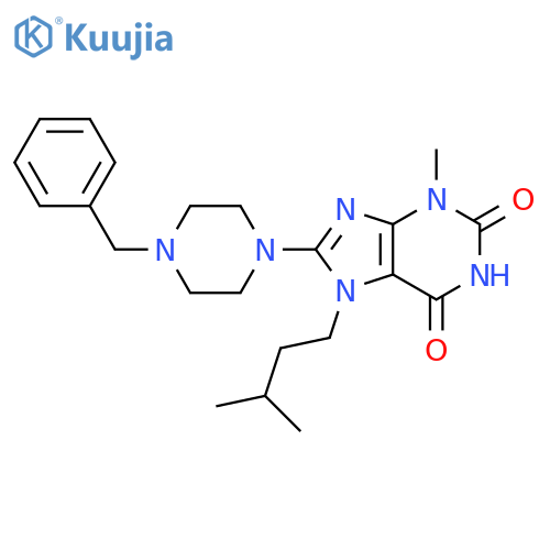 8-(4-benzylpiperazin-1-yl)-3-methyl-7-(3-methylbutyl)-2,3,6,7-tetrahydro-1H-purine-2,6-dione structure