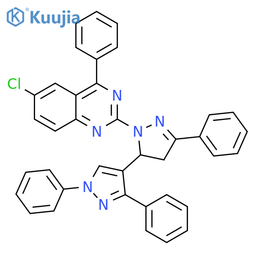 2-(6-chloro-4-phenylquinazolin-2-yl)-1',3',5-triphenyl-3,4-dihydro-1'H,2H-3,4'-bipyrazole structure