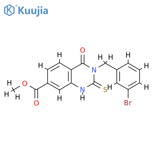 methyl 3-(3-bromophenyl)methyl-4-oxo-2-sulfanylidene-1,2,3,4-tetrahydroquinazoline-7-carboxylate structure