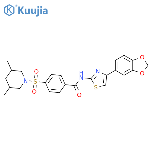 N-4-(2H-1,3-benzodioxol-5-yl)-1,3-thiazol-2-yl-4-(3,5-dimethylpiperidin-1-yl)sulfonylbenzamide structure