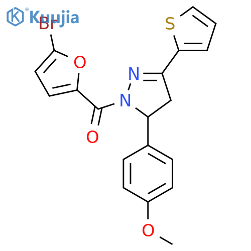 1-(5-bromofuran-2-carbonyl)-5-(4-methoxyphenyl)-3-(thiophen-2-yl)-4,5-dihydro-1H-pyrazole structure