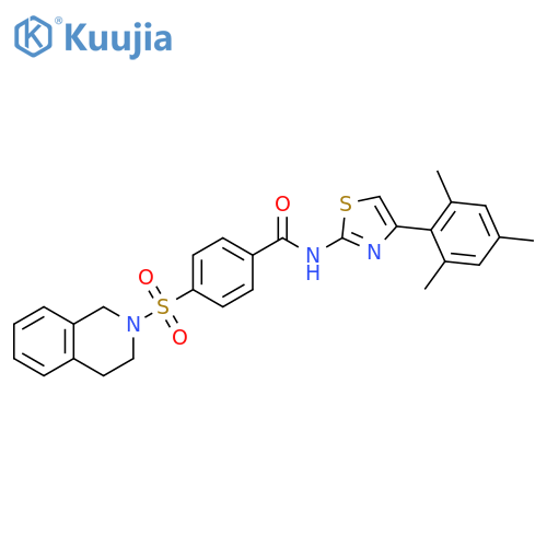 4-(1,2,3,4-tetrahydroisoquinoline-2-sulfonyl)-N-4-(2,4,6-trimethylphenyl)-1,3-thiazol-2-ylbenzamide structure