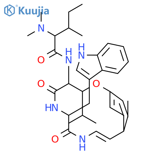 N-[(10Z)-7-(1H-indol-3-ylmethyl)-3-(1-methylethyl)-5,8-dioxo-2-oxa-6,9-diazabicyclo[10.2.2]hexadeca-1(14),10,12,15-tetraen-4-yl]-N~2~,N~2~-dimethylisoleucinamide structure