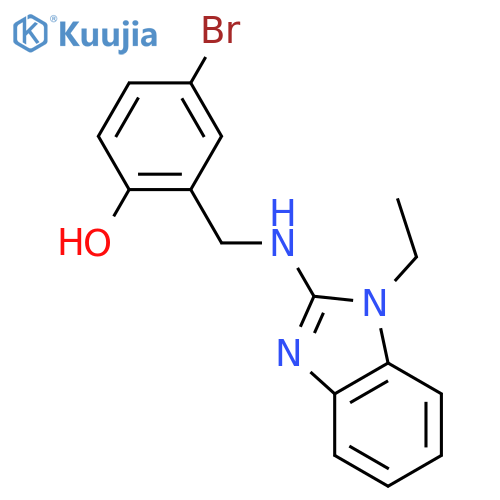 4-Bromo-2-(((1-ethyl-1H-benzo[d]imidazol-2-yl)amino)methyl)phenol structure