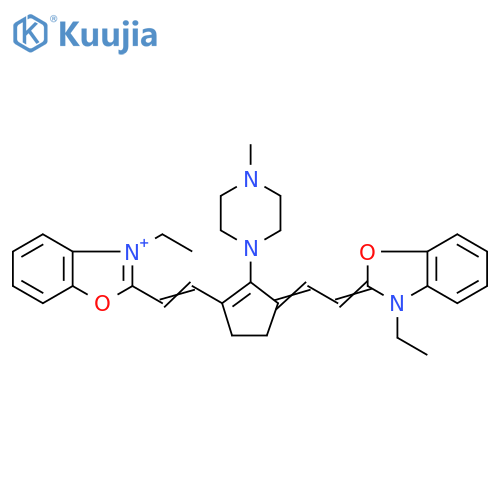Benzoxazolium,3-ethyl-2-[2-[3-[2-(3-ethyl-2(3H)-benzoxazolylidene)ethylidene]-2-(4-methyl-1-piperazinyl)-1-cyclopenten-1-yl]ethenyl]- structure