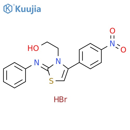 3-(2-hydroxyethyl)-4-(4-nitrophenyl)-2-(phenylamino)-1,3-thiazol-3-ium bromide structure