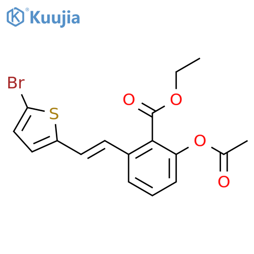 2-Acetoxy-6-[2-(5-bromo-thiophen-2-yl)-vinyl]-benzoic acid ethyl ester structure