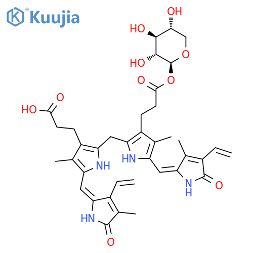 21H-Biline-8,12-dipropanoic acid, 2,17-diethenyl-1,10,19,22,23,24-hexahydro-3,7,13,18-tetramethyl-1,19-dioxo-, mono-beta-D-xylopyranosyl ester structure