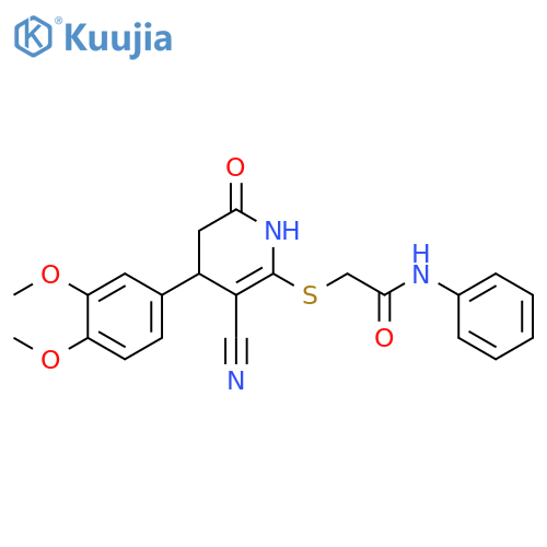 2-{3-cyano-4-(3,4-dimethoxyphenyl)-6-oxo-1,4,5,6-tetrahydropyridin-2-ylsulfanyl}-N-phenylacetamide structure