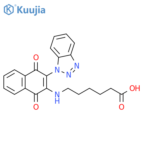 6-{[3-(1H-1,2,3-benzotriazol-1-yl)-1,4-dioxo-1,4-dihydronaphthalen-2-yl]amino}hexanoic acid structure