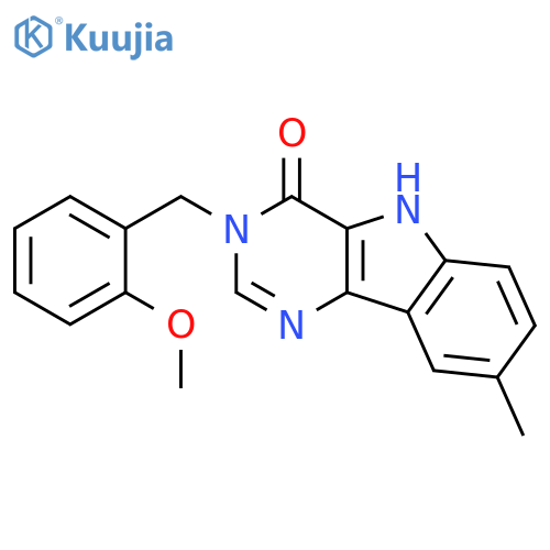 3-(2-methoxyphenyl)methyl-8-methyl-3H,4H,5H-pyrimido5,4-bindol-4-one structure