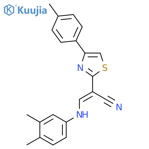 (2E)-3-(3,4-dimethylphenyl)amino-2-4-(4-methylphenyl)-1,3-thiazol-2-ylprop-2-enenitrile structure