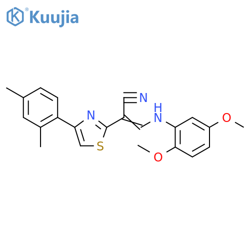 (2E)-3-(2,5-dimethoxyphenyl)amino-2-4-(2,4-dimethylphenyl)-1,3-thiazol-2-ylprop-2-enenitrile structure