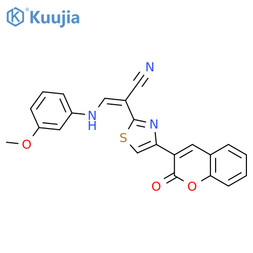 (2Z)-3-(3-methoxyphenyl)amino-2-4-(2-oxo-2H-chromen-3-yl)-1,3-thiazol-2-ylprop-2-enenitrile structure