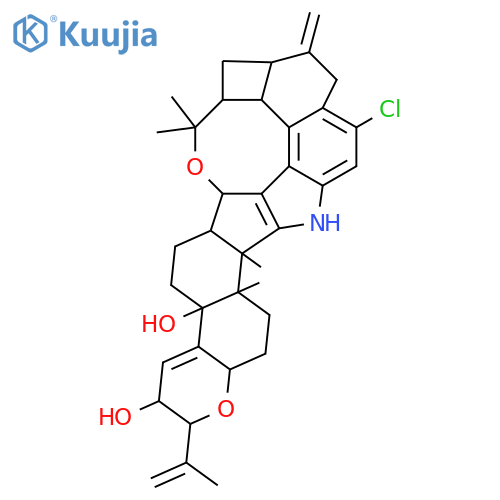 7,8-(Epoxymethano)-4bH-1-benzopyrano[5',6':6,7]indeno[1,2-b]cyclobuta[5,6]benz[1,2-e]indole-3,4b-diol,12-chloro-2,3,5,6,6a,7,7d,8,9,9a,10,11,14,14b,14c,15,16,16a-octadecahydro-14b,14c,17,17-tetramethyl-10-methylene-2-(1-methylethenyl)-,(2R,3R,4bR,6aR,7S,7dS,8S,9aS,14bS,14cR,16aS)- (9CI) structure
