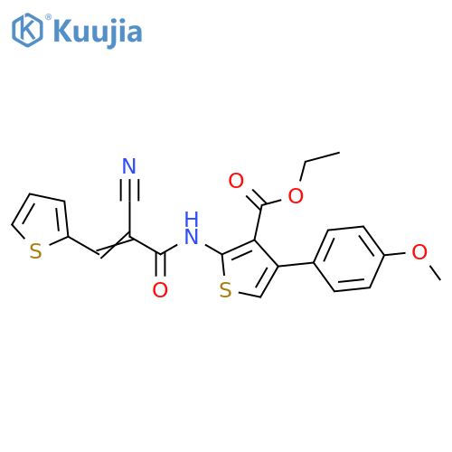 ethyl 2-(2E)-2-cyano-3-(thiophen-2-yl)prop-2-enamido-4-(4-methoxyphenyl)thiophene-3-carboxylate structure