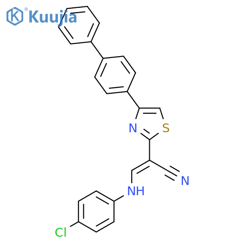 (2E)-2-(4-{1,1'-biphenyl-4-yl}-1,3-thiazol-2-yl)-3-(4-chlorophenyl)aminoprop-2-enenitrile structure