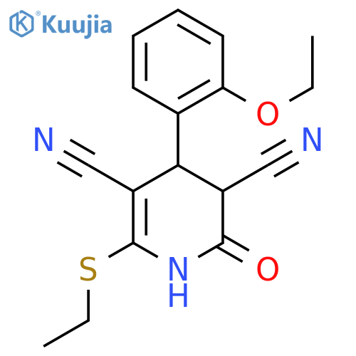 4-(2-ethoxyphenyl)-6-(ethylsulfanyl)-2-oxo-1,2,3,4-tetrahydropyridine-3,5-dicarbonitrile structure