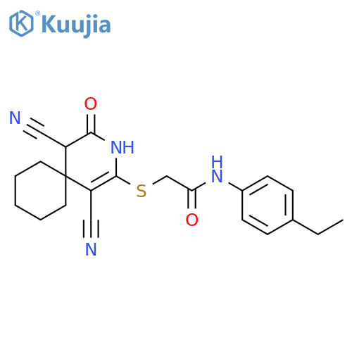 2-({1,5-dicyano-4-oxo-3-azaspiro5.5undec-1-en-2-yl}sulfanyl)-N-(4-ethylphenyl)acetamide structure