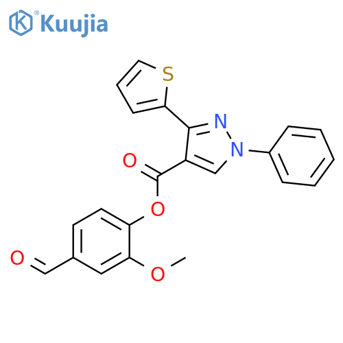 4-Formyl-2-methoxyphenyl 1-phenyl-3-(2-thienyl)-1H-pyrazole-4-carboxylate structure