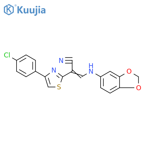 (2E)-3-(2H-1,3-benzodioxol-5-yl)amino-2-4-(4-chlorophenyl)-1,3-thiazol-2-ylprop-2-enenitrile structure