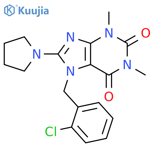 7-(2-chlorophenyl)methyl-1,3-dimethyl-8-(pyrrolidin-1-yl)-2,3,6,7-tetrahydro-1H-purine-2,6-dione structure