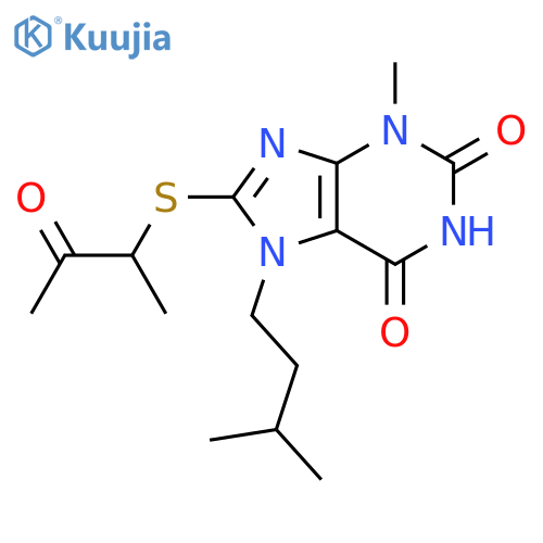 3-methyl-7-(3-methylbutyl)-8-(3-oxobutan-2-yl)sulfanyl-2,3,6,7-tetrahydro-1H-purine-2,6-dione structure