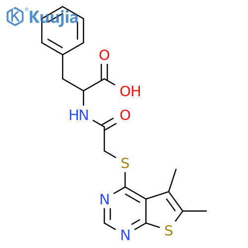 2-2-({5,6-dimethylthieno2,3-dpyrimidin-4-yl}sulfanyl)acetamido-3-phenylpropanoic acid structure