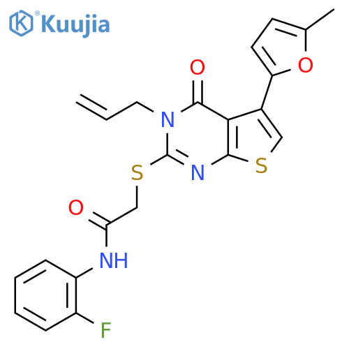 N-(2-fluorophenyl)-2-{5-(5-methylfuran-2-yl)-4-oxo-3-(prop-2-en-1-yl)-3H,4H-thieno2,3-dpyrimidin-2-ylsulfanyl}acetamide structure