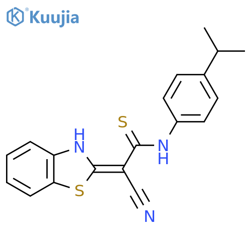 2-(1,3-benzothiazol-2-yl)-3-{4-(propan-2-yl)phenylamino}-3-sulfanylprop-2-enenitrile structure